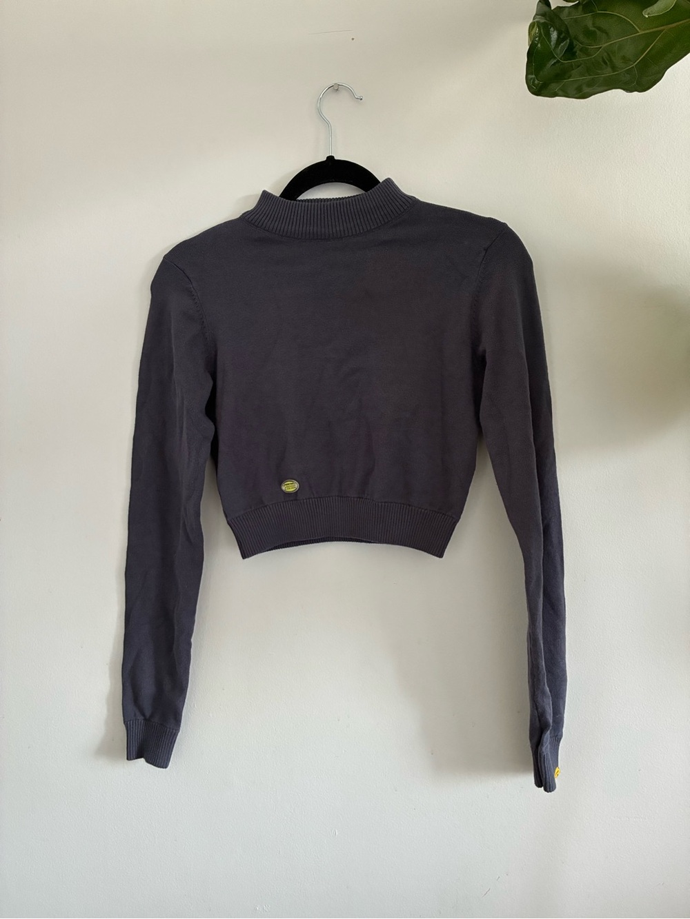 Cropped Mock Neck Long-Sleeve Sweater in Charcoal